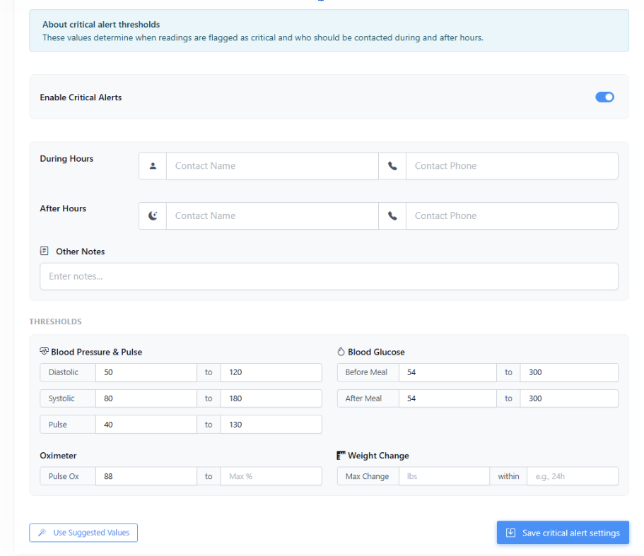 Critical Alert Configuration
