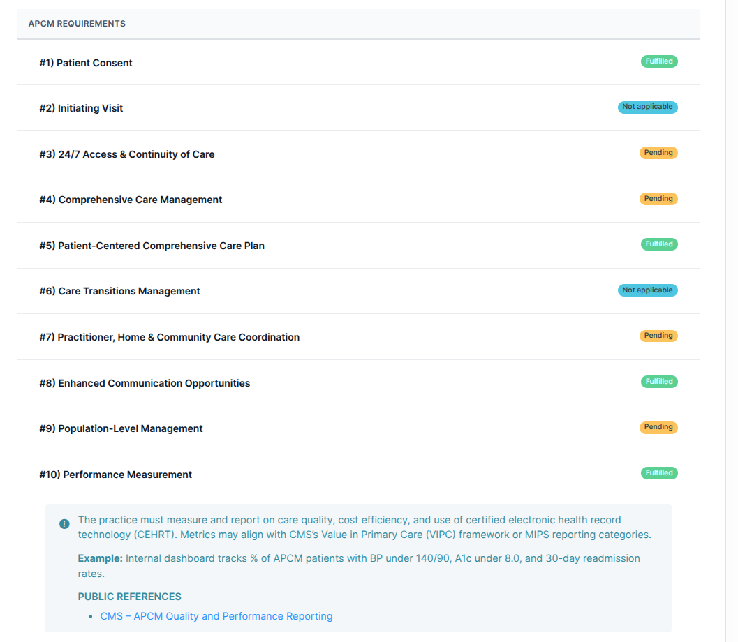 Screenshot of FairPath showing APCM attribution, care-plan versioning, and continuity checks